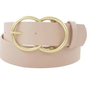 Wide Vegan Leather Gold Double Ring Belt Taupe